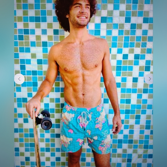 $150 VOYAGE SWIMWEAR MEN'S Sz S WORLD GLOBAL MAP SWIM TRUNKS ASO Justin Anderson - Picture 4 of 11